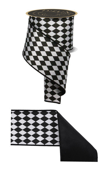 4"X10YD HARLEQUIN/FUSED WHITE/BLACK - Burlap and Bling Decor