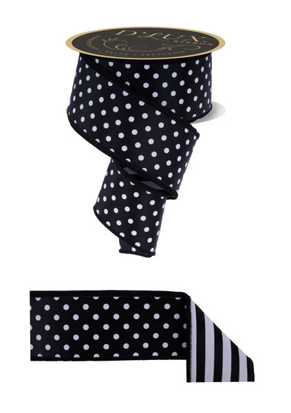 2.5"X10YD POLKA DOT/STRIPE/FUSED BLACK/WHITE - Burlap and Bling Decor