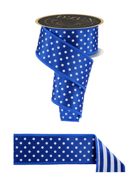 2.5"X10YD POLKA DOT/STRIPE/FUSED ROYAL BLUE/WHITE - Burlap and Bling Decor