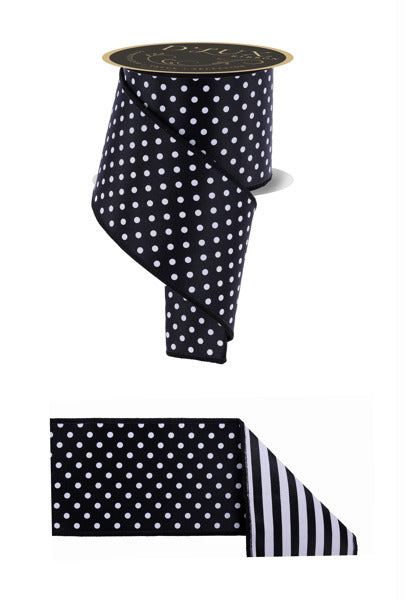 4"X10YD POLKA DOT/STRIPE/FUSED BLACK/WHITE - Burlap and Bling Decor