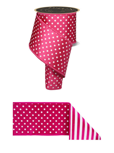 4"X10YD POLKA DOT/STRIPE/FUSED HOT PINK/WHITE - Burlap and Bling Decor