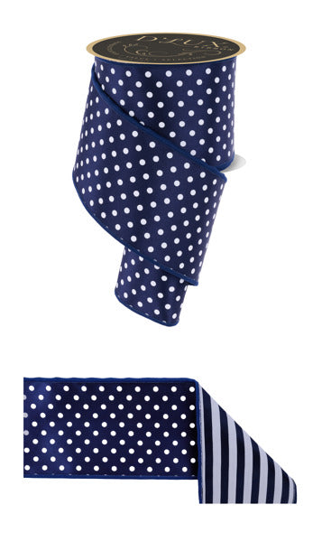 4"X10YD POLKA DOT/STRIPE/FUSED NAVY BLUE/WHITE