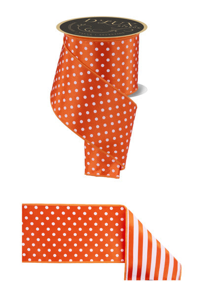 4"X10YD POLKA DOT/STRIPE/FUSED ORANGE/WHITE