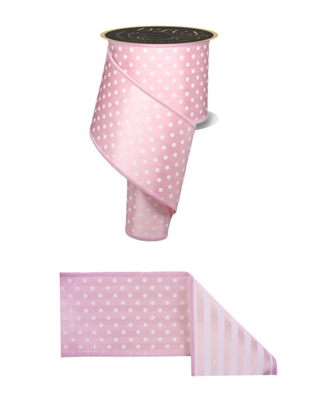 4"X10YD POLKA DOT/STRIPE/FUSED PINK/WHITE - Burlap and Bling Decor