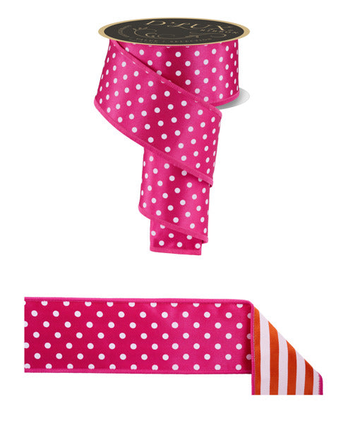 2.5"X10YD POLKA DOT/STRIPE/FUSED HOT PINK/WHITE/ORANGE