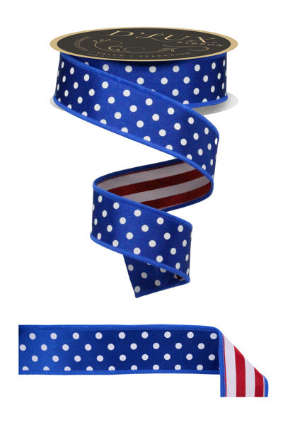 1.5"X10YD POLKA DOT/STRIPE/FUSED ROYAL BLUE/WHITE/RED