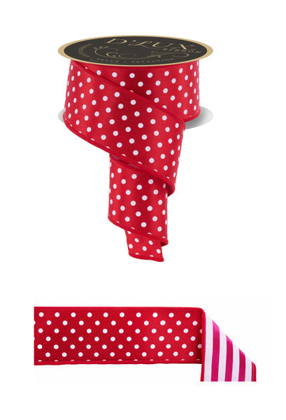 2.5"X10YD POLKA DOT/STRIPE/FUSED RED/WHITE/HOT PINK - Burlap and Bling Decor