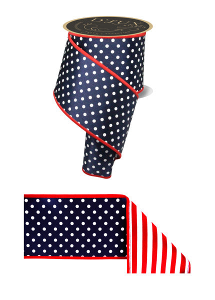 4"X10YD POLKA DOT/STRIPE/FUSED NAVY/WHITE/RED