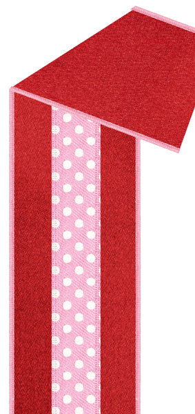 2.5"X10YD 3-IN-1 POLKA DOT/FUSED PINK/WHITE/RED - Burlap and Bling Decor