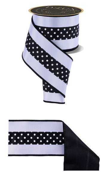 4"X10YD 3-IN-1 POLKA DOT/FUSED BLACK/WHITE - Burlap and Bling Decor