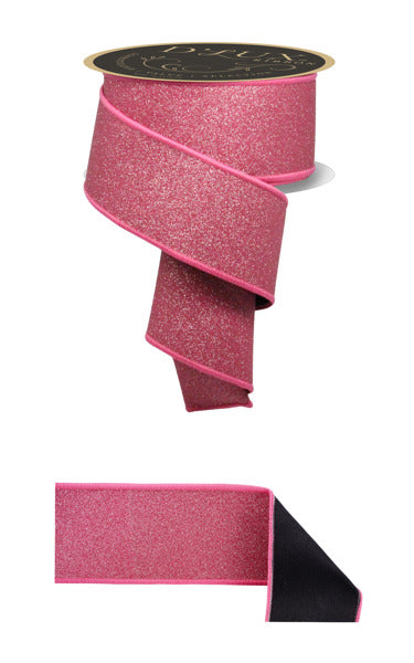 2.5"X10YD FINE GLITTER/FUSED FUCHSIA/BLACK - Burlap and Bling Decor