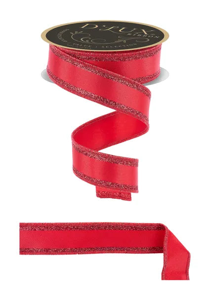 1.5"X10YD VERTICAL GLITTER STRIPE,FUSED RED WIRED RIBBON