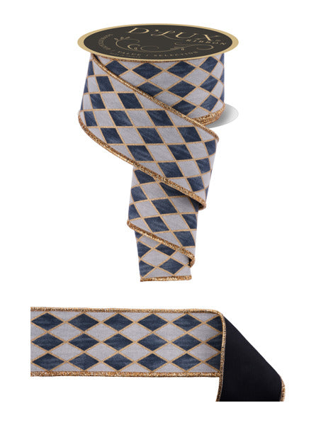 2.5"X10YD ANTIQUE HARLEQUIN/FUSED CREAM/GREY/GOLD/BLACK - Burlap and Bling Decor