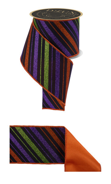 4"X10YD MULTI DIAGONAL STRIPE/FUSED BLACK/PURPLE/ORANGE/LIME - Burlap and Bling Decor
