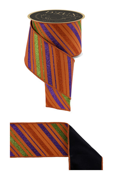 4"X10YD MULTI DIAGONAL STRIPE/FUSED ORANGE/PURPLE/LIME - Burlap and Bling Decor