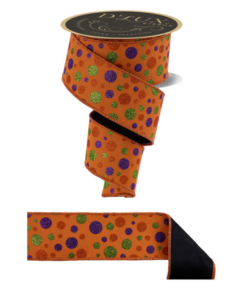 2.5"X10YD MULTI POLKA DOT/FUSED ORANGE/PURPLE/LIME - Burlap and Bling Decor