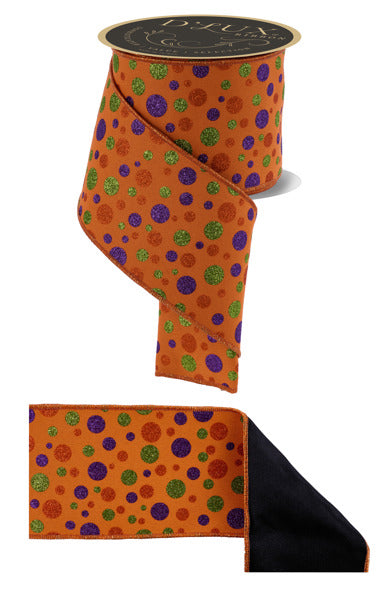 4"X10YD MULTI POLKA DOT/FUSED ORANGE/PURPLE/LIME - Burlap and Bling Decor