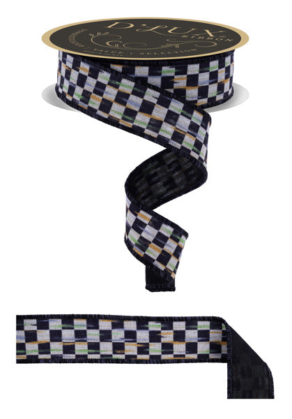 1.5"X10YD MINI ANTQ CHECKERBOARD/FUSED BEIGE/BLACK - Burlap and Bling Decor