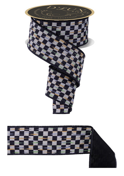 2.5"X10YD MINI ANTQ CHECKERBOARD/FUSED BEIGE/BLACK - Burlap and Bling Decor