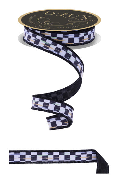 7/8"X10YD MINI ANTQ CHECKERBOARD/FUSED WHITE/BLACK - Burlap and Bling Decor