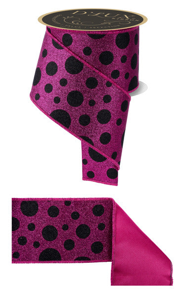 4"X10YD GIANT MULTI POLKA DOTS/FUSED BLACK/PINK - Burlap and Bling Decor