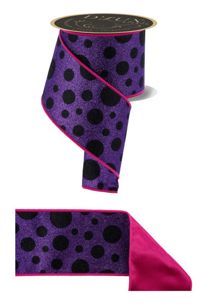 4"X10YD GIANT MULTI POLKA DOTS/FUSED BLACK/PURPLE/HOT PINK - Burlap and Bling Decor