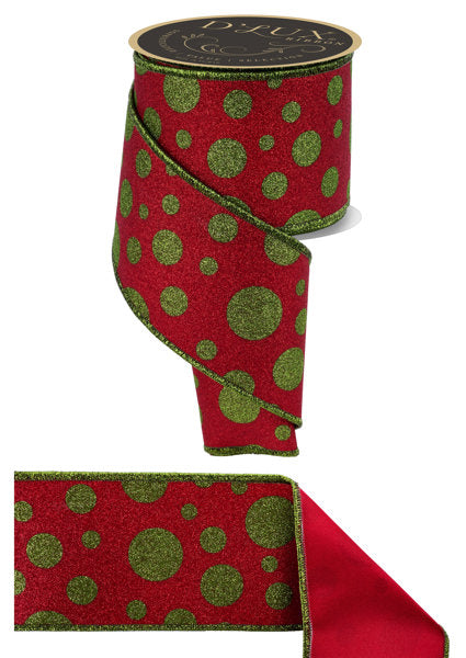 4"X10YD GIANT MULTI POLKA DOTS/FUSED RED/LIME - Burlap and Bling Decor
