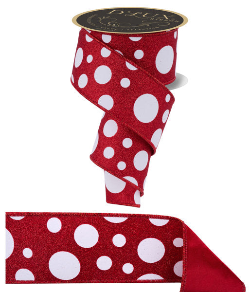 2.5"X10YD GIANT MULTI POLKA DOTS/FUSED WHITE/RED - Burlap and Bling Decor