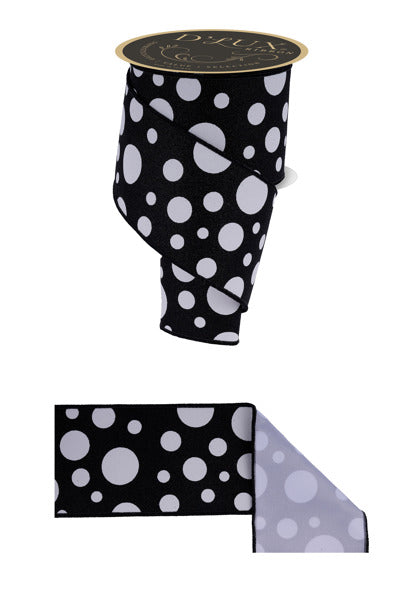 4"X10YD GIANT MULTI POLKA DOTS/FUSED WHITE/BLACK - Burlap and Bling Decor