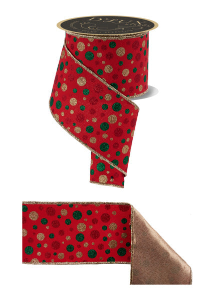 4"X10YD MULTI POLKA DOT/FUSED RED/GOLD/EMERALD - Burlap and Bling Decor