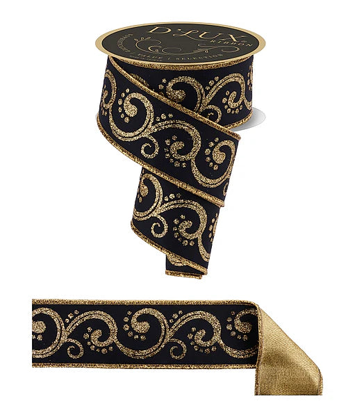 2.5"X10YD SWIRLS/FUSED BLACK/GOLD