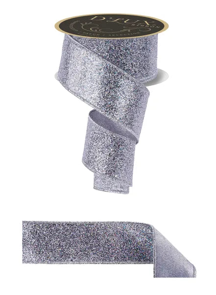 2.5"X10YD LASER GLITTER/FUSED LASER SILVER/SILVER WIRED RIBBON - Burlap and Bling Decor