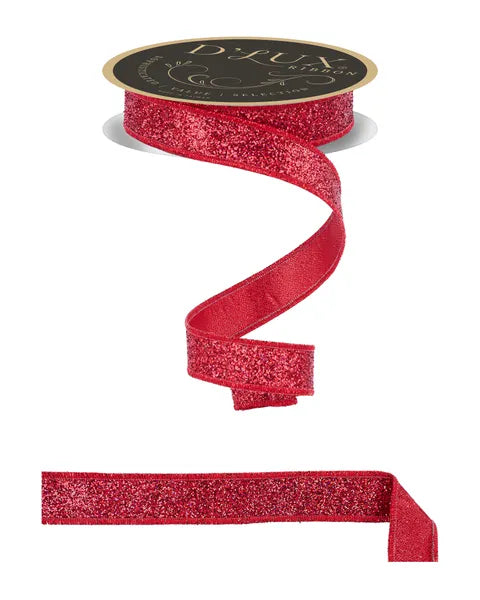 7/8"X10YD LASER GLITTER/FUSED LASER RED - Burlap and Bling Decor