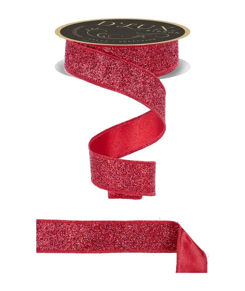 1.5"X10YD LASER GLITTER/FUSED LASER RED - Burlap and Bling Decor