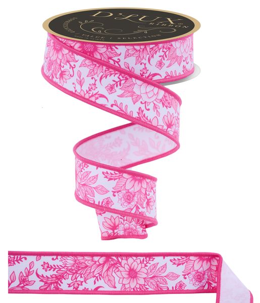 1.5"X10YD CHINOISERIE FLORALS/FUSED WHITE/MULTI PINK - Burlap and Bling Decor