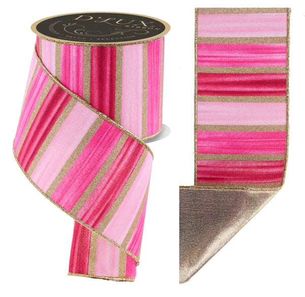 4"X10YD WATERCOLOR STRIPES/FUSED WHT/PNK/FSHA/MRN/GLD