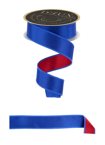1.5"X10YD SATIN FUSED ROYAL BLUE/RED - Burlap and Bling Decor