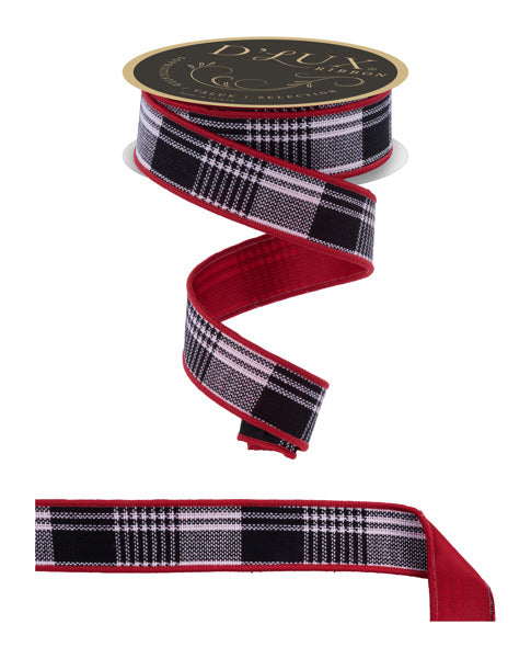 1.5"X10YD THREE STRIPE CHECK/FUSED BLACK/WHITE/RED - Burlap and Bling Decor