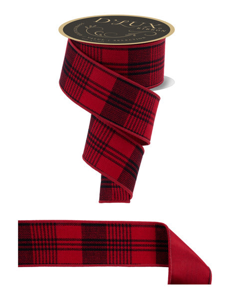 2.5"X10YD THREE STRIPE CHECK/FUSED RED/BLACK - Burlap and Bling Decor