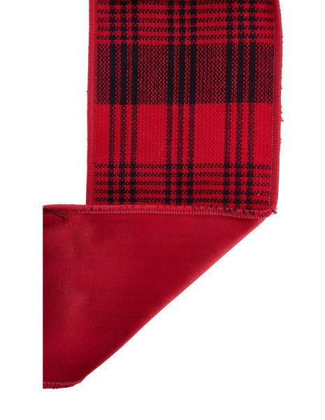 4"X10YD THREE STRIPE CHECK/FUSED RED/BLACK - Burlap and Bling Decor