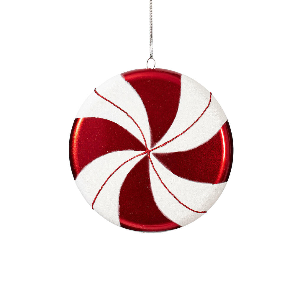 6" Red-White Swirl Flat Candy Christmas Ornament