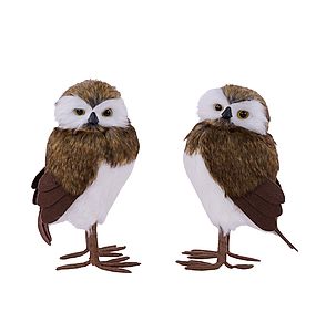 2 ASST 11.75-13.25"H FAUX FUR OWL BROWN/CREAM Choose one Right or Left Facing