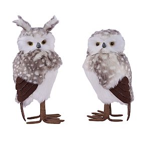 2 ASST 14-16"H FAUX FUR OWL GREY/WHITE