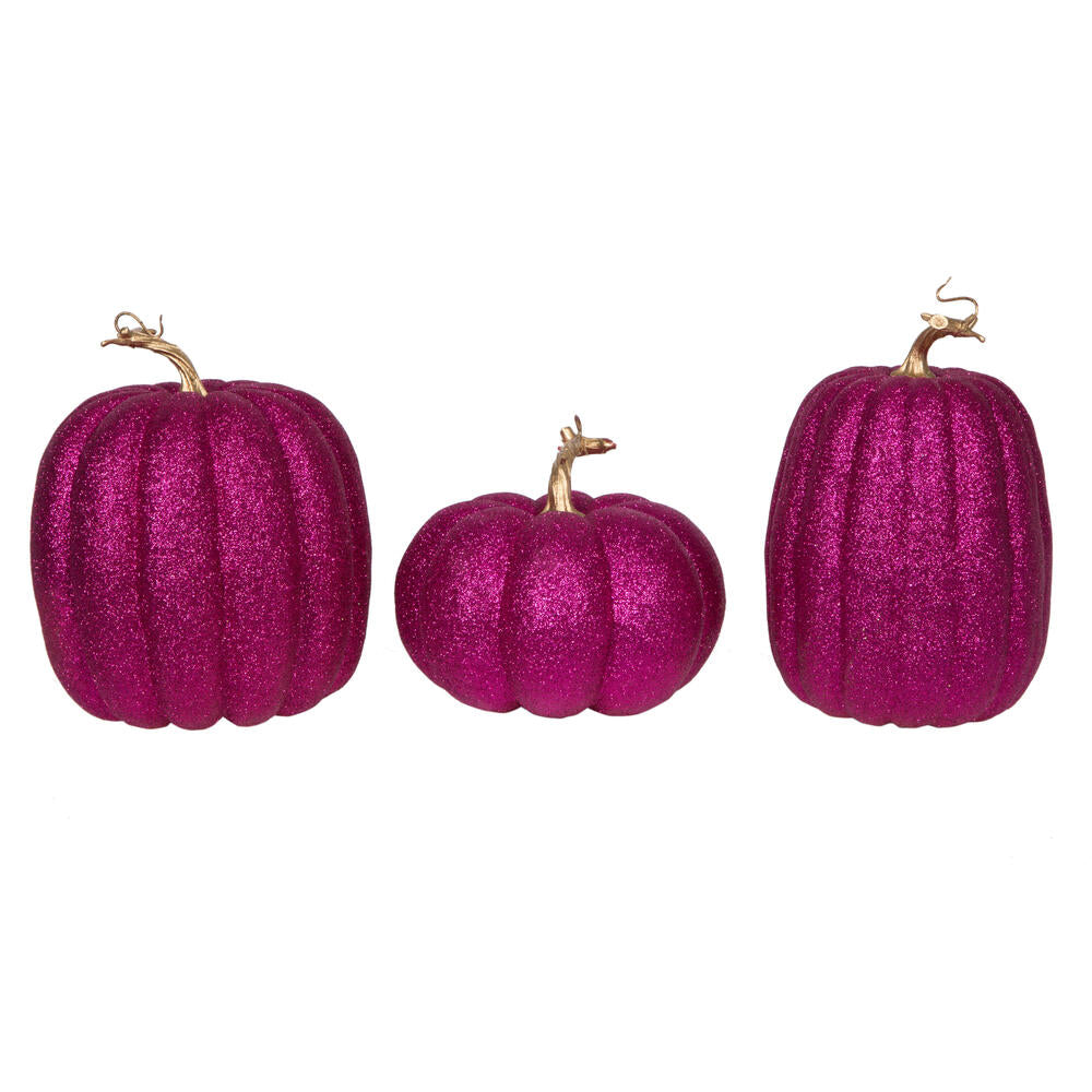 8" Pink Pumpkins Set of 3 Fabric pumpkin with foam inner Hot Pink