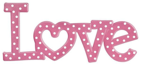 13.5"LX6"H METAL LOVE W/POLKA DOTS PINK/WHITE