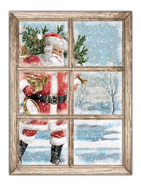 12.75"HX9.5"L VINTAGE SANTA WINDOW SIGN WHITE/RED/LT BLUE