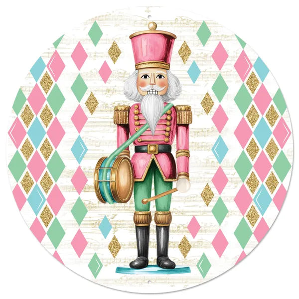 12"DIA GLITTER PASTEL NUTCRACKER SIGN WHT/LT PINK/LT BLUE/MINT - Burlap and Bling Decor