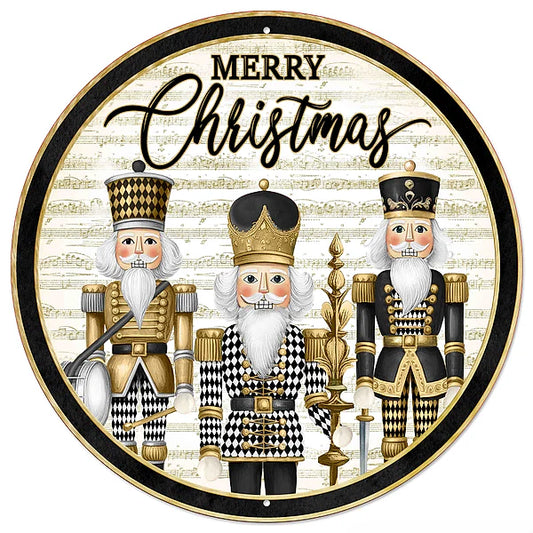 12"DIA HARLEQUIN NUTCRACKERS SIGN WHT/BLCK/GOLD/BEIGE