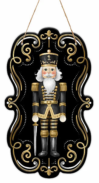 11.5"HX6.75"L HARLEQUIN NUTCRACKER SIGN BLACK/GOLD/WHITE