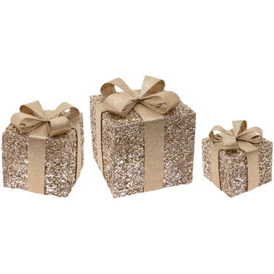 GOLD GLITTER PRESENT SET S/3 - Burlap and Bling Decor